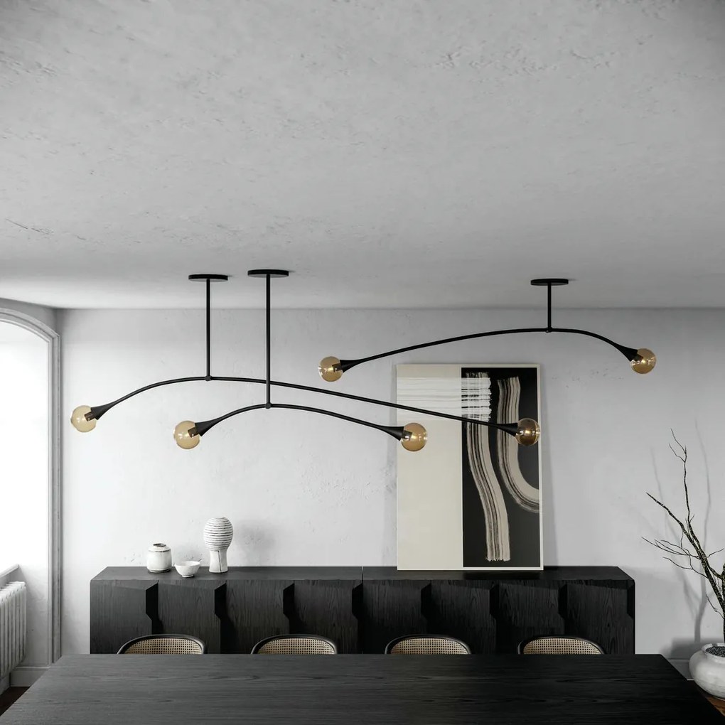 Pendente Jazz Haste Horizontal 25Cm Fixa 11X194X74Cm Globo 10Cm 2Xg9 -... (FN-F - Fendi Fosco, Ambar)