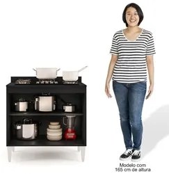 Balcão para Cooktop 80cm 2 Portas Flórida Preto - Lumil Móveis