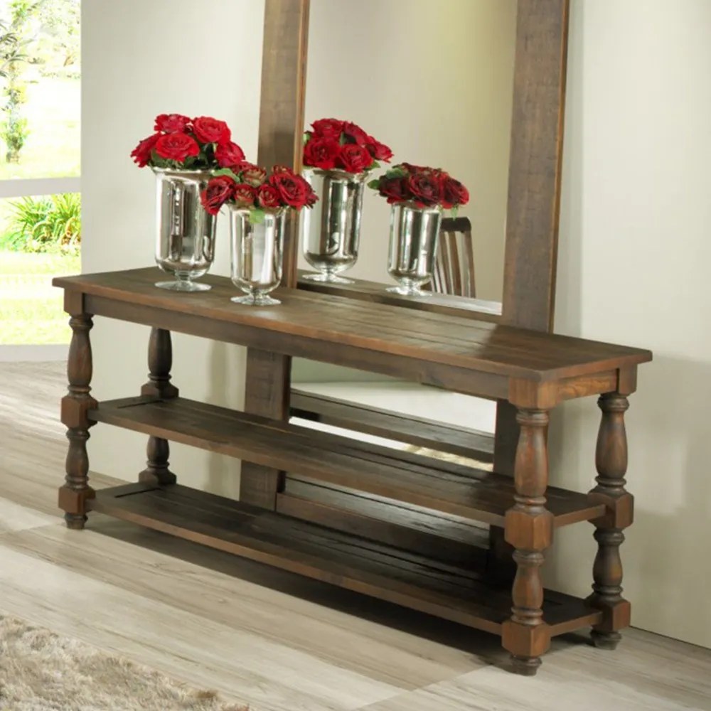Aparador Mesa Console Para Sala de Estar com Prateleiras Fiore 165x48 Canela G04 - Gran Belo
