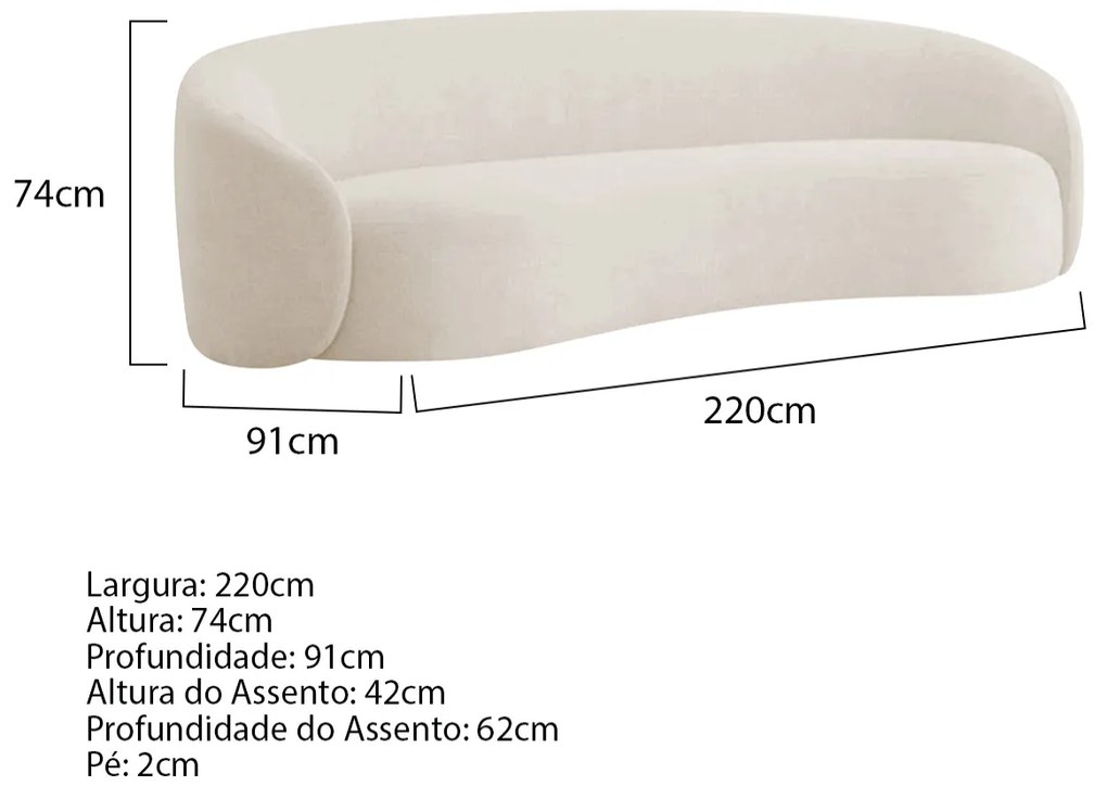 Sofá Orgânico Luxo Recepção 220cm Amore Linho