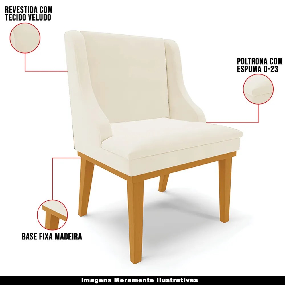 Poltrona Decorativa Base Fixa de Madeira Firenze Veludo Bege/Castanho G19 - Gran Belo