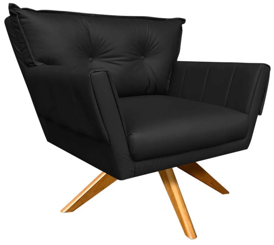 Kit 02 Poltronas Giratória  Anitta Corino Base Madeira MA30 D03 - D'Rossi - Preto