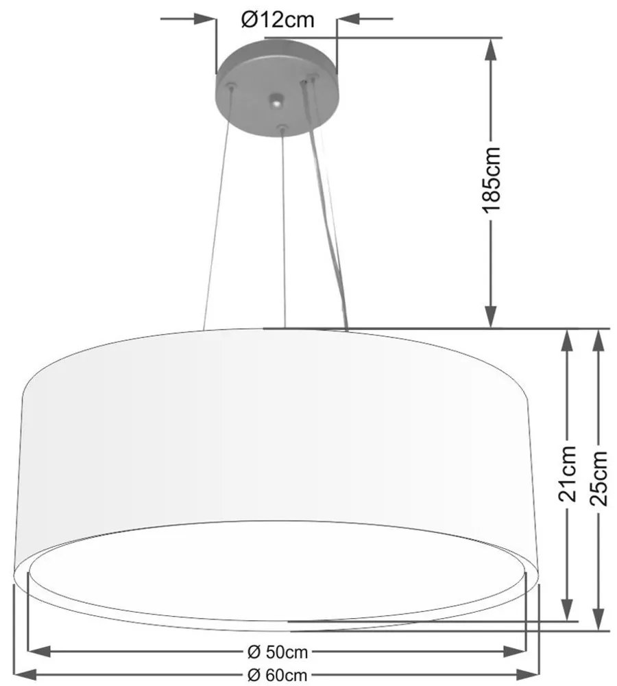 Lustre Pendente Cilíndrico Duplo Md-4125 Cúpula em Tecido 60x25cm Rustico Cinza - Bivolt
