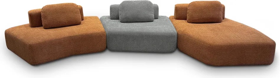 Sofá Ilha Sala de Estar 2 Módulos e Chaise Dakota Encosto Almofadas Soltas Bouclê Rústico Terracota/Cinza G33 - Gran Belo