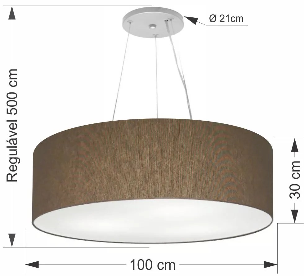Lustre Pendente Cilíndrico Md-4381 Cúpula em Tecido 100x30cm Caqui - Bivolt