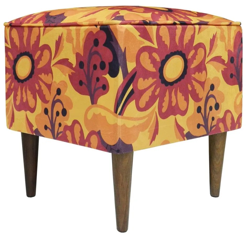 Puff Quadrado Milão Suprema em Suede com Pés Palito - Flor