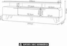 Rack Bancada de TV 70 Pol 200cm Amago H01 Castanho/Off - Mpozenato