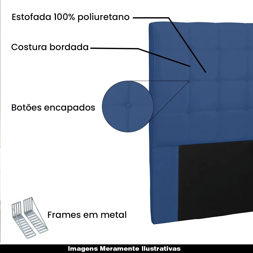 Cabeceira Decorativa Casal 1,40M Tropea Suede Azul Marinho G63 - Gran Belo