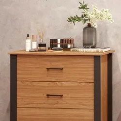 Cômoda Para Quarto Estilo Industrial 3 Gavetas F38 Freijó/Preto Fosco