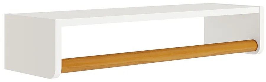 Prateleira com Cabideiro Theo Branco  e Mel - 70cmx20cmx13cm - Prateleira com Cabideiro Theo Branco Fosco e Mel - 70cmx20cmx13cm
