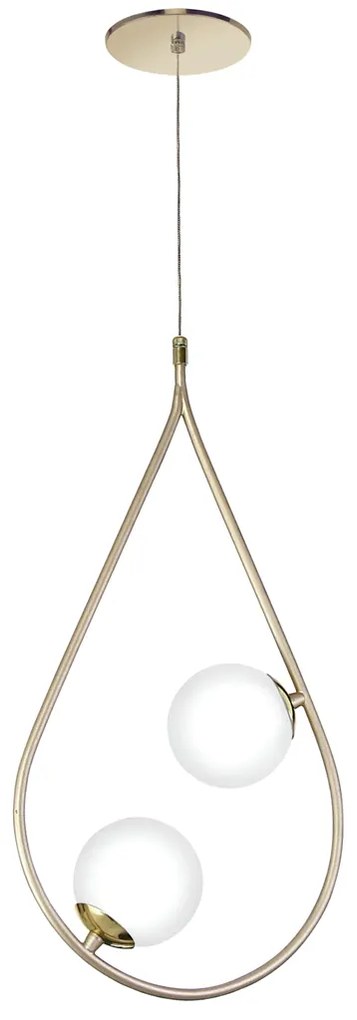 Pendente Gota C/ 02 Globos 27X10X52Cm Metal E Vidro 2 X G9 Globo Ø10Cm... (CHAMPANHE / DOURADO BRILHO, FOSCO)
