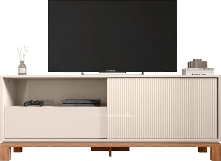 Rack Bancada Tv Para Sala de Estar 150cm Visari Off White/Freijó C01 - D'Rossi