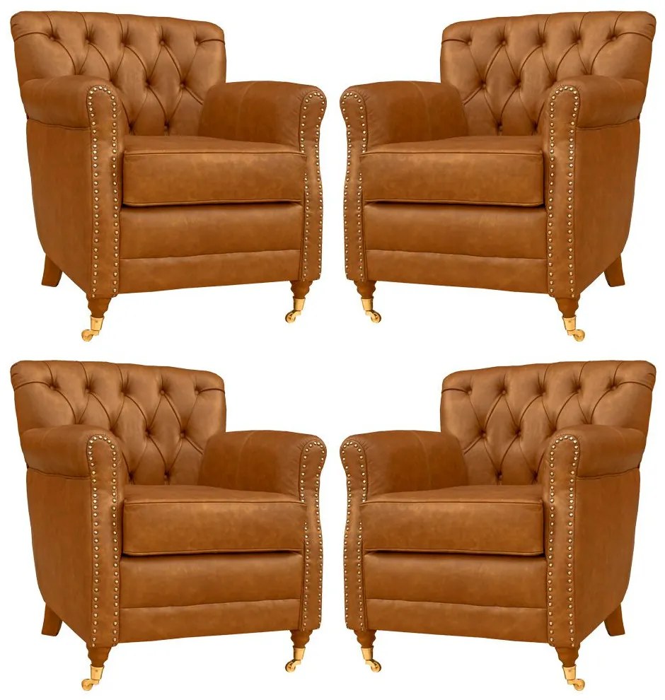 Kit 04 Poltronas Decorativas Sala de Estar Níger Pés Príncipe Couro Mel G58 - Gran Belo