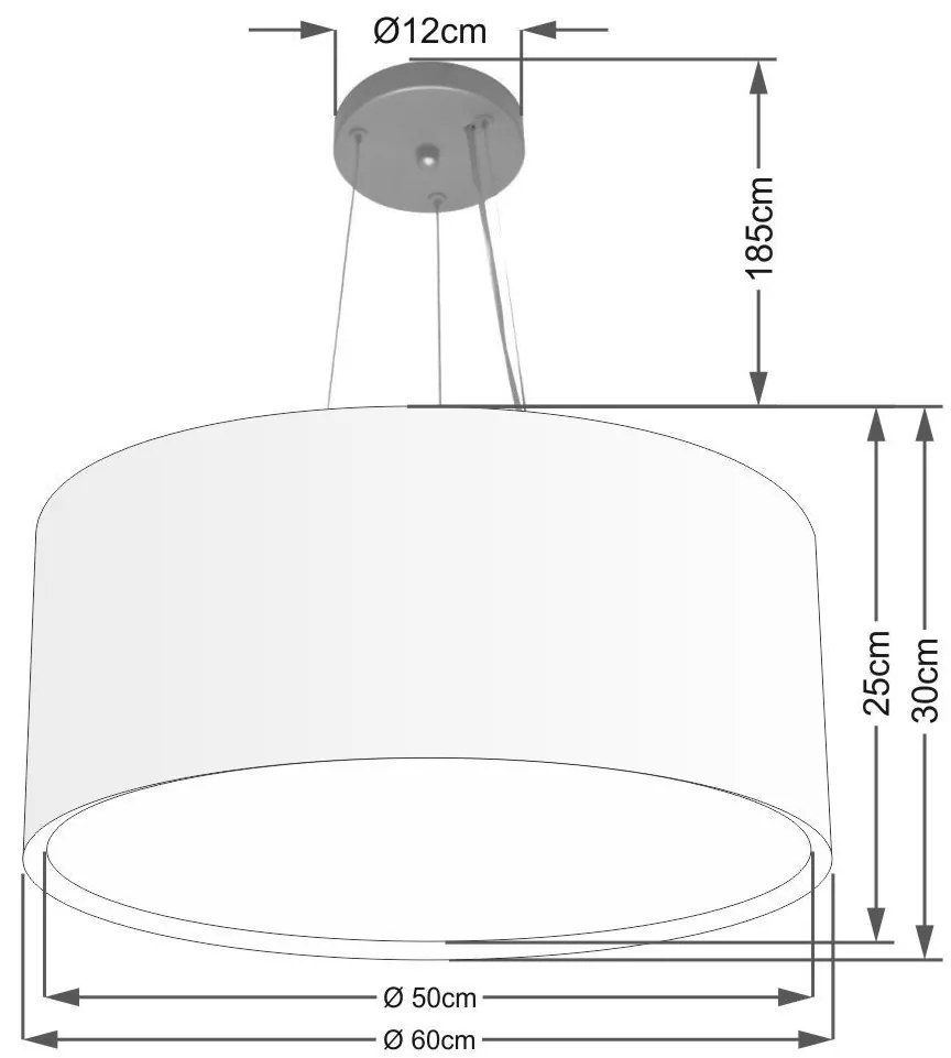 Lustre Pendente Cilíndrico Duplo Md-4302 Cúpula em Tecido 60x30cm Rustico Cinza - Bivolt