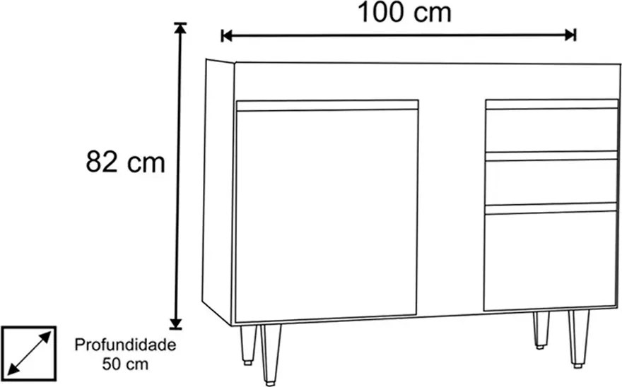 Balcão de Cozinha Lavanderia sem Tampo 02 Gavetas Bia 100 cm L06 - D'Rossi - Branco
