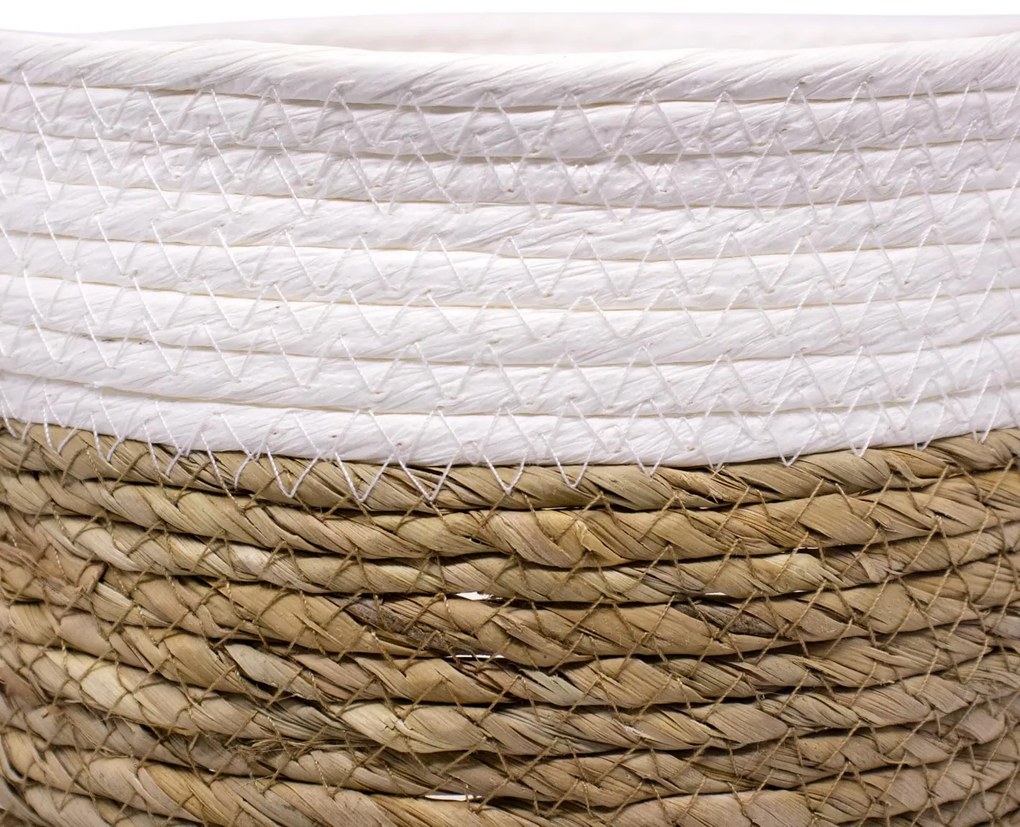 Cesto de Fibra Natural Seagrass Listrado Branco 19x26x26 cm  - D'Rossi