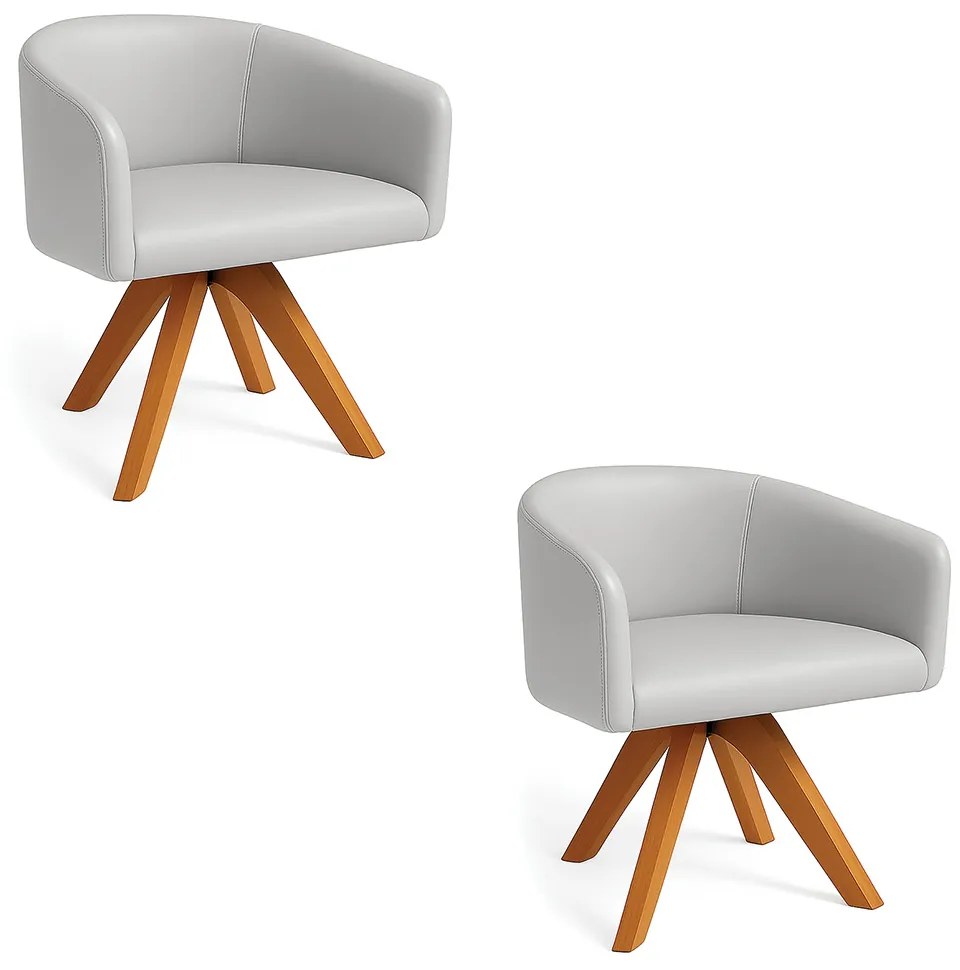 Poltrona Sala Base Giratória Madeira Arielle Sintético Cinza D03 - D'Rossi