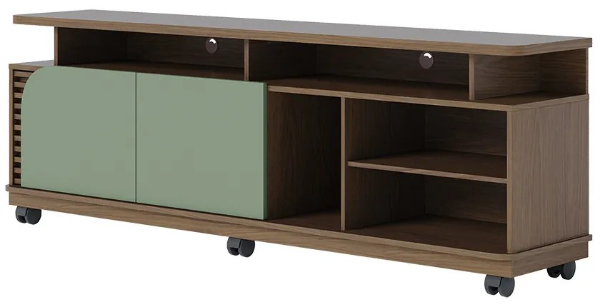Bancada Tv de 75'' 2 Portas com Rodízio Ewa 180cm Amêndoa/Verde Pistache C04 - D'Rossi