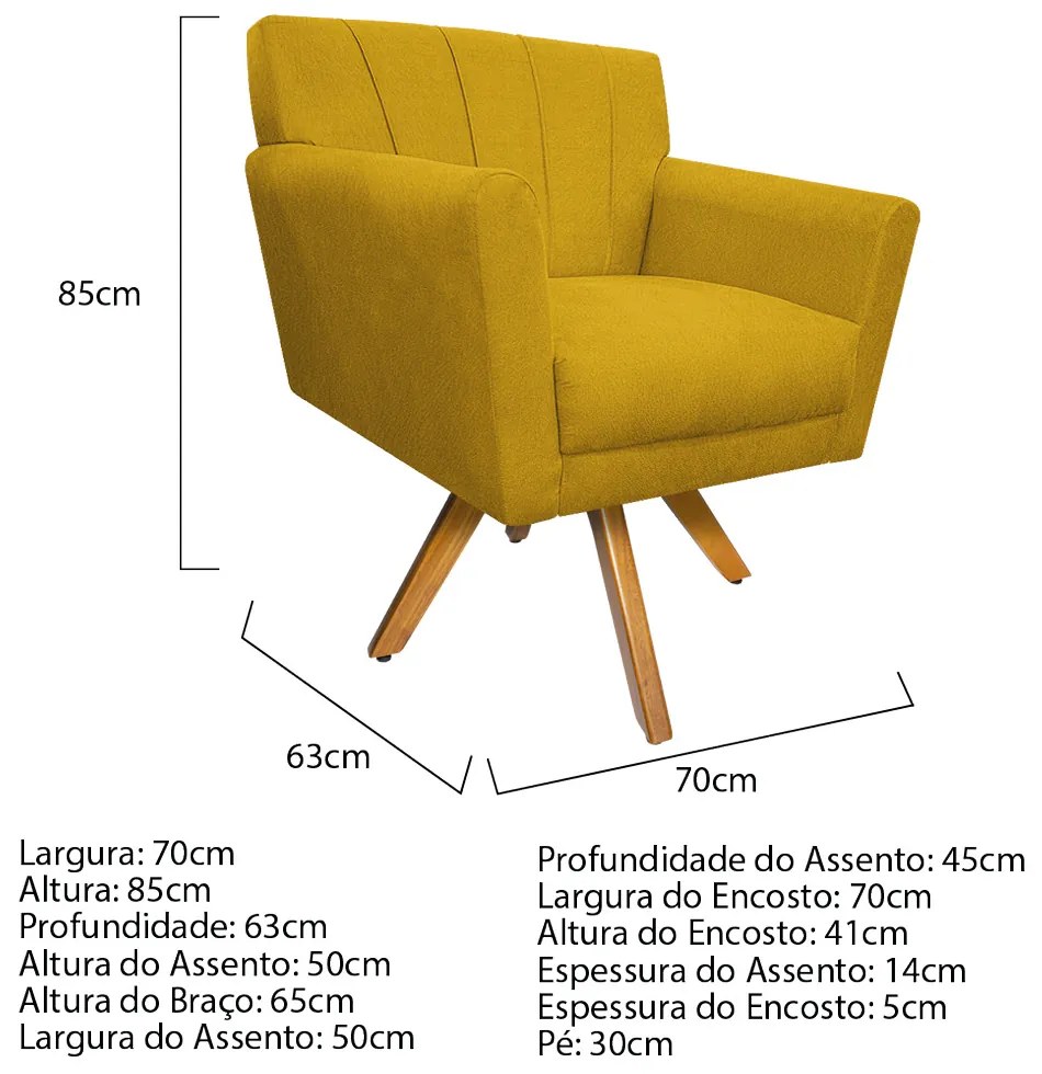 Poltrona Laura Base Giratória de Madeira Suede Amarelo - ADJ Decor