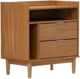 Mesa de Cabeceira Marrom Claro 63cm 2 Gavetas em Madeira Marin