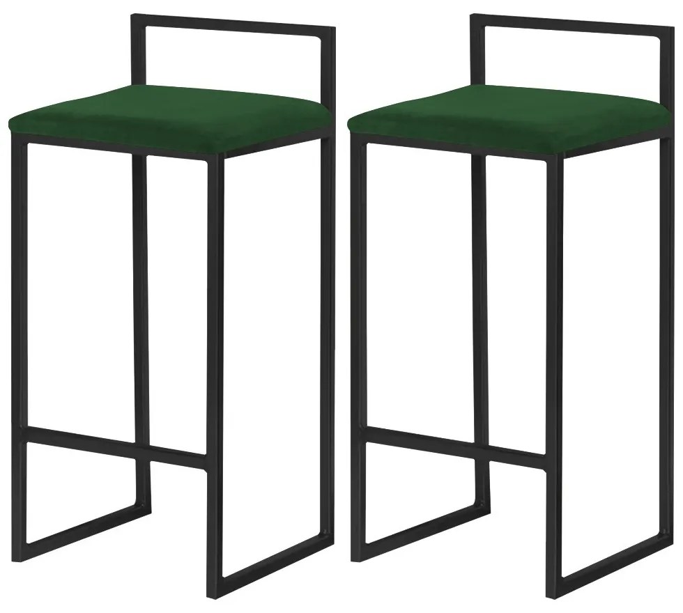 Kit 2 Banqueta Decorativa Selena Base Preta Suede Verde G41 - Gran Belo