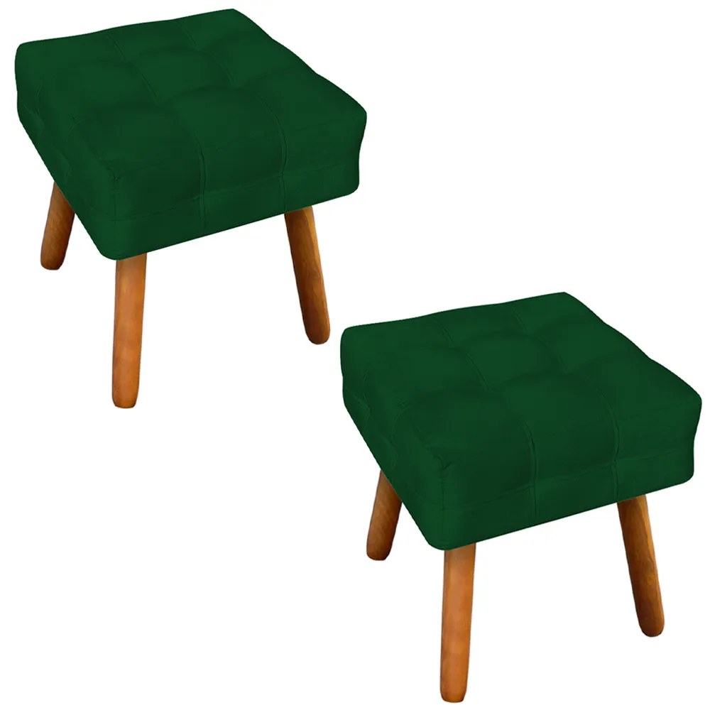 Kit 2 Puffs Decorativos Pés Palito Karen Suede Verde G19 - Gran Belo