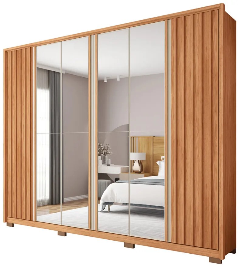 Guarda Roupa Casal Bravus 6 Portas de Bater com 4 Espelhos e 4 Gavetas MDP Freijo/OffWhite G11 - Gran Belo
