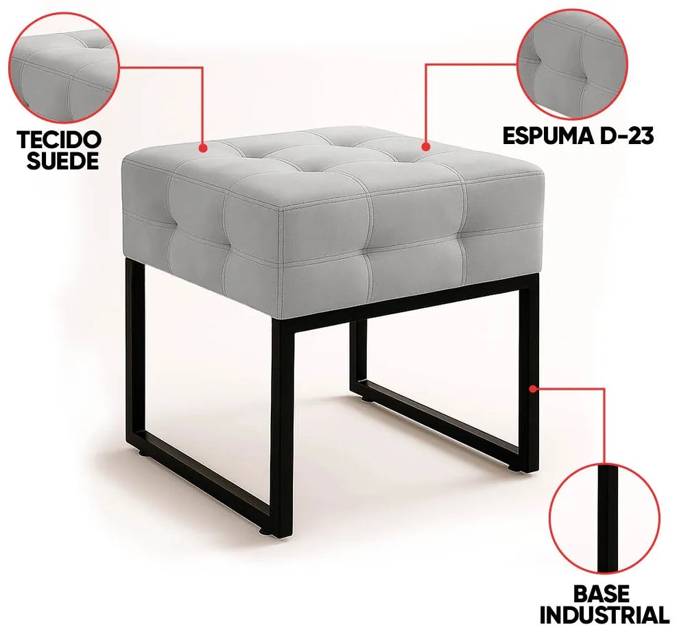 Poltrona Sala e Puff Decorativo Industrial Elisa Suede D03 - D'Rossi - Cinza