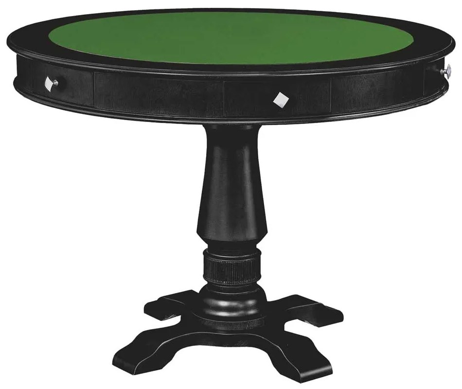 Mesa de Jogos Carteado 4 Lugares Victoria Redonda Tampo Reversível com Gavetas e Porta Copos Preto Fosco G36 - Gran Belo