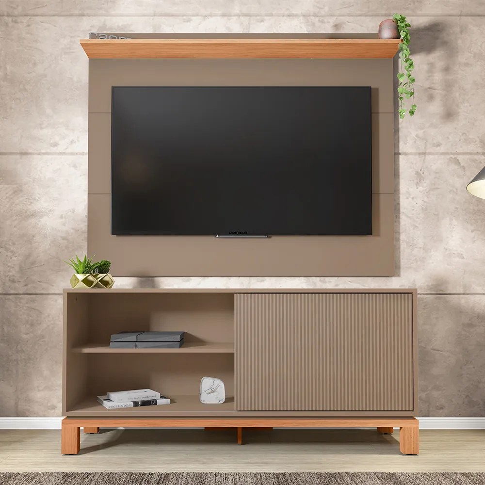 Painel TV 45 Pol 136cm com Rack Bancada para Sala Visari C01 - D'Rossi - Marrom/Freijó