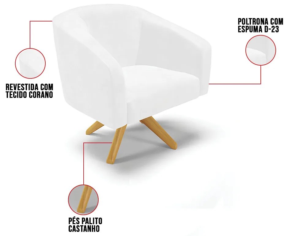 Poltrona Giratória Stella Corano Base Madeira MA30 - D'Rossi - Branco
