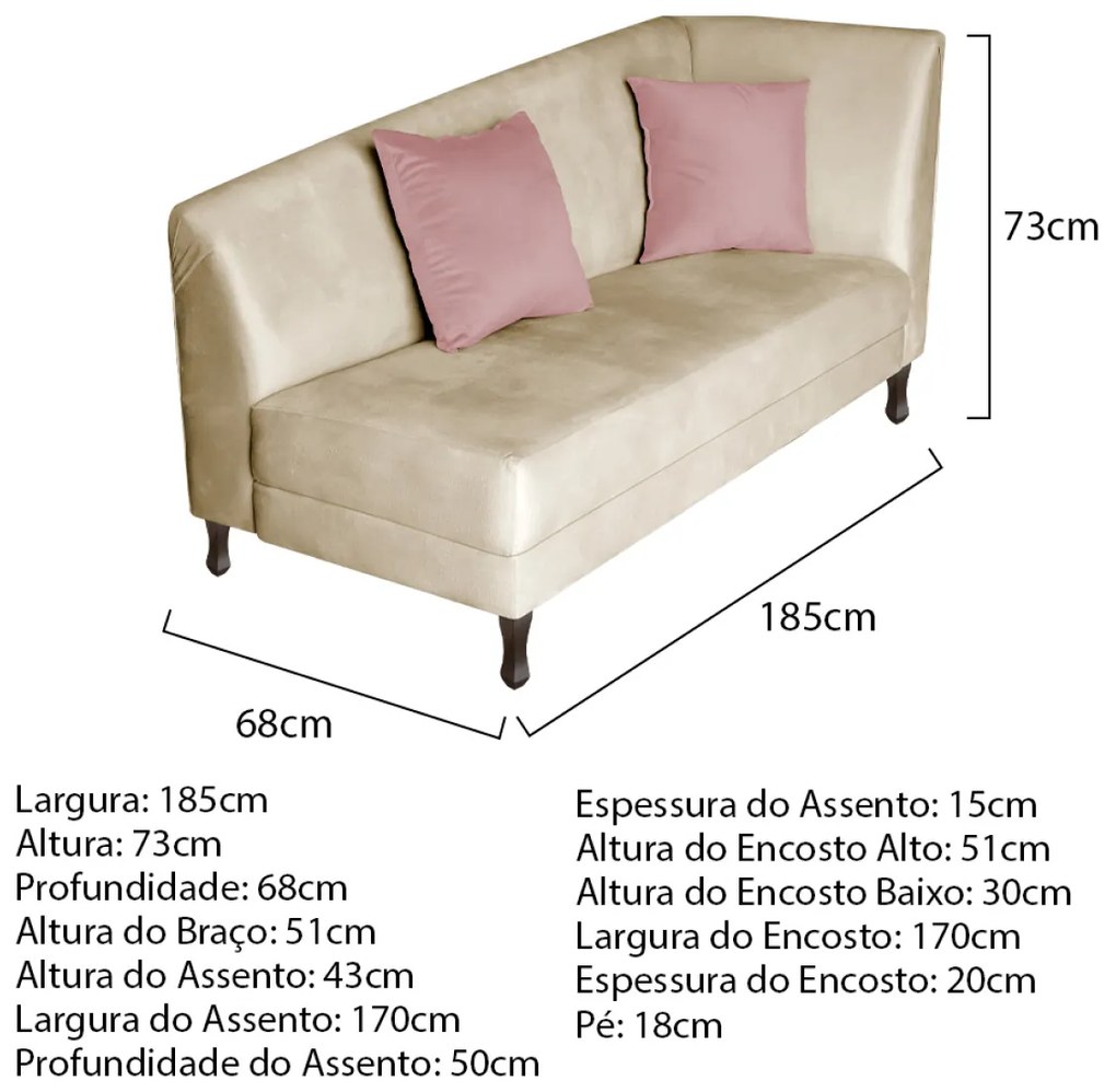Recamier Heitor 185cm com Almofada Lado Esquerdo Sintético