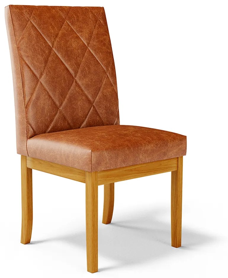 Cadeira de Sala de Jantar Estofada Gomes Madeira Maciça PU Marrom G78 - Gran Belo