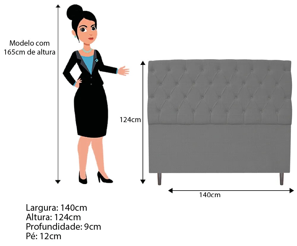Cabeceira Estofada Liverpool 140 cm Casal Linho Chumbo - ADJ Decor