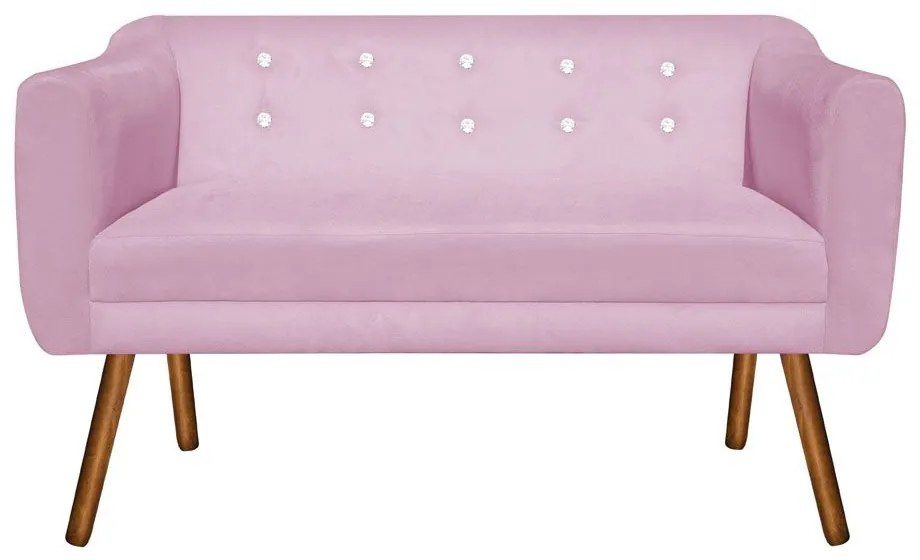 Kit 01 Namoradeira e 02 Poltronas Giratória Julia Suede com Strass Base Madeira MM30 D01 - D'Rossi - Rosa Bebê