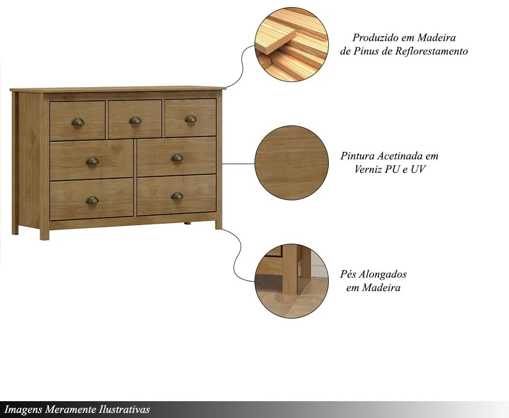 Cômoda Decorativa 7 Gavetas Madeira Maciça Osiris Freijó G74 - Gran Belo