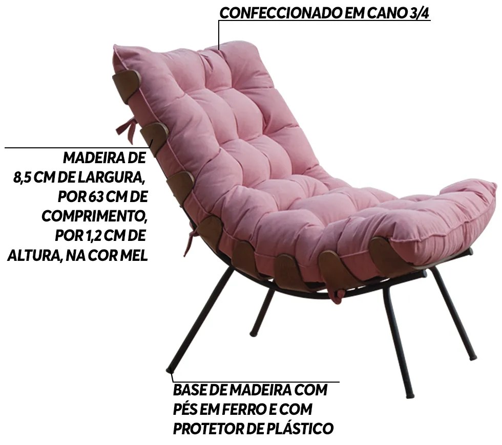 Poltrona Decorativa Sala de Estar Abel Base de Madeira Preto Suede Rosa G41 - Gran Belo