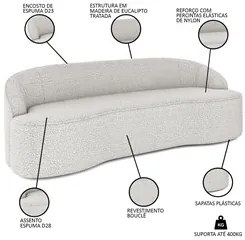 Sofá 4 Lugares para Sala de Estar Living 260cm Theo D06 Bouclê Creme -