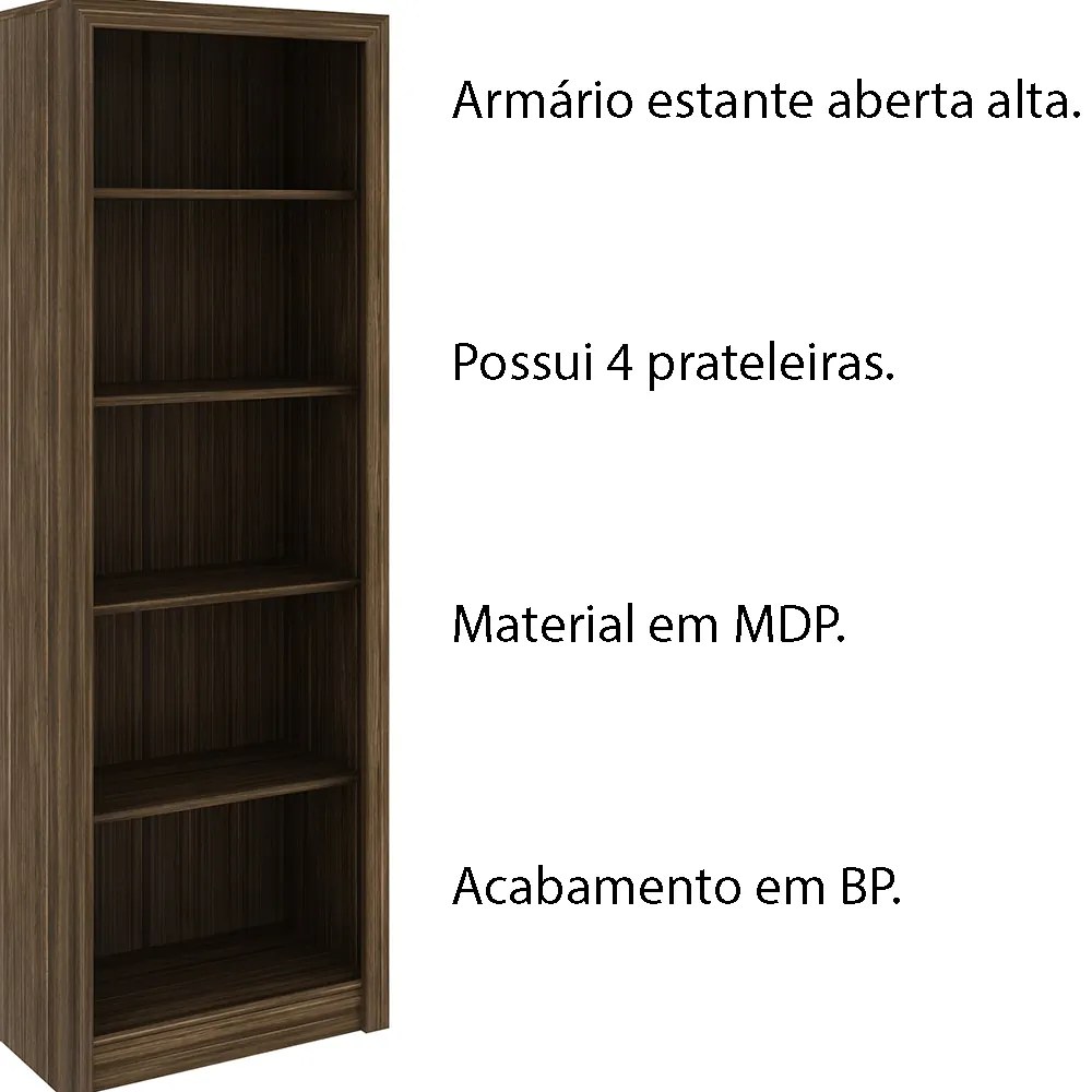Armário Estante Alto para Escritório Home Office ME4104 MDP Nogal G69 - Gran Belo