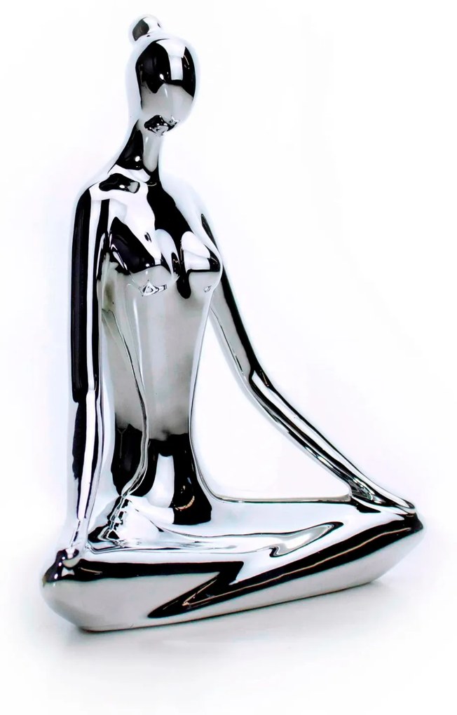Escultura Yoga Prata Em Porcelana Pose Meditação Lótus 15,5x20 Cm - D'Rossi