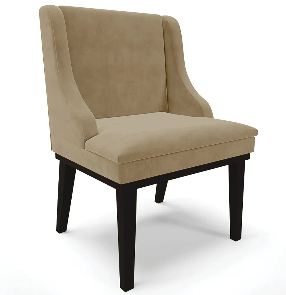 Cadeira Decorativa Sala de Jantar Base Fixa de Madeira Firenze Suede Nude/Preto G19 - Gran Belo