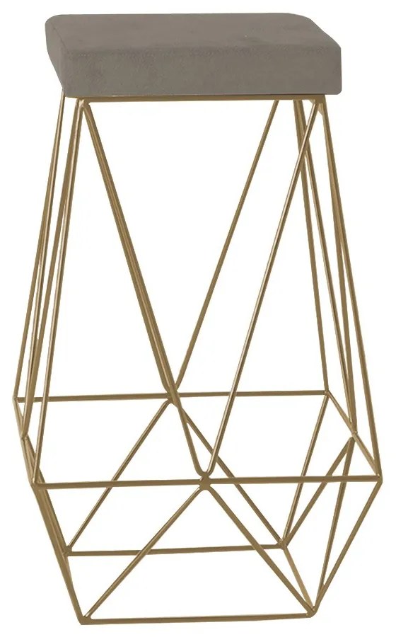 Banqueta Decorativa Kathy Base Gold Veludo Cinza G41 - Gran Belo