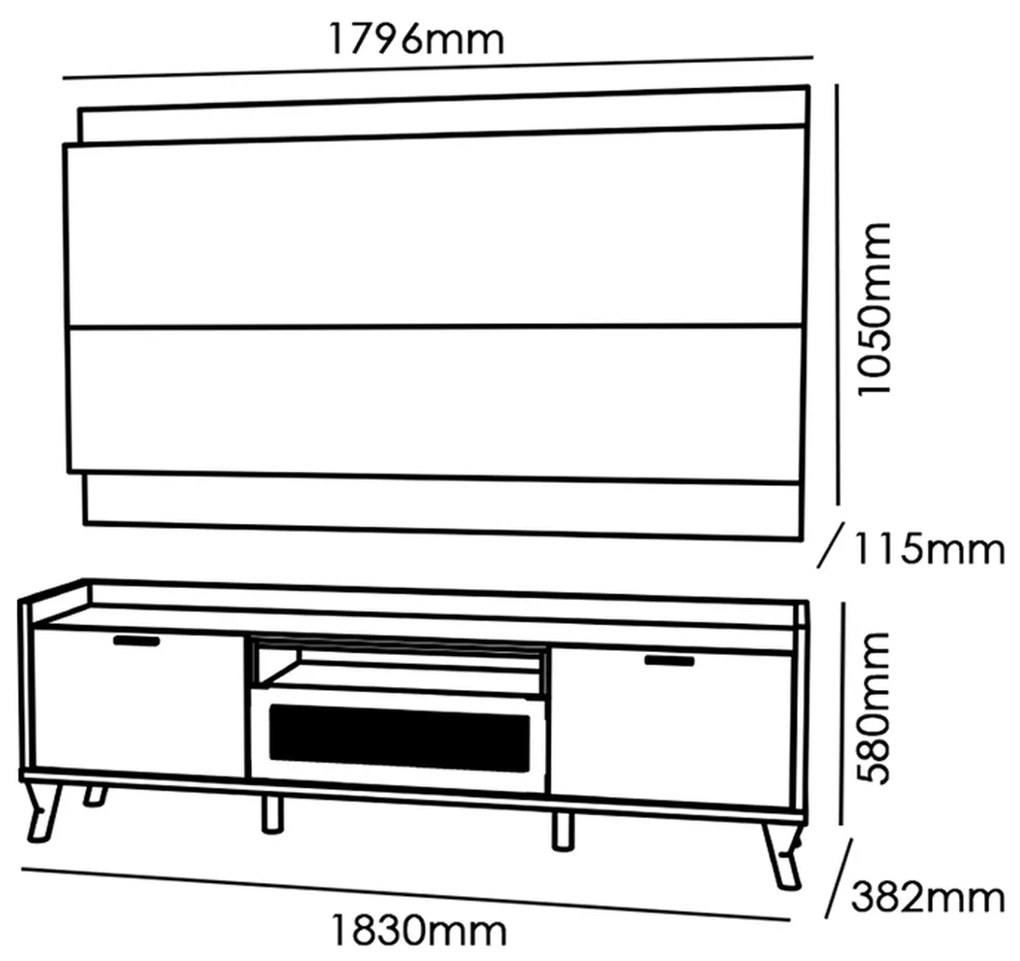 Kit Painel de TV e Bancada 180cm Arcade Nature/Off White - Mobler - Marrom