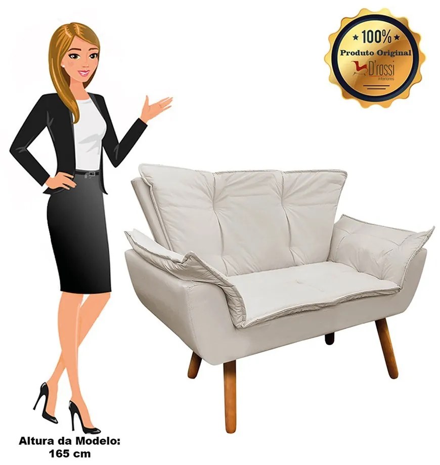 Sofá 2 Lugares Namoradeira Pé Palito Castanho Opala Corino Bege