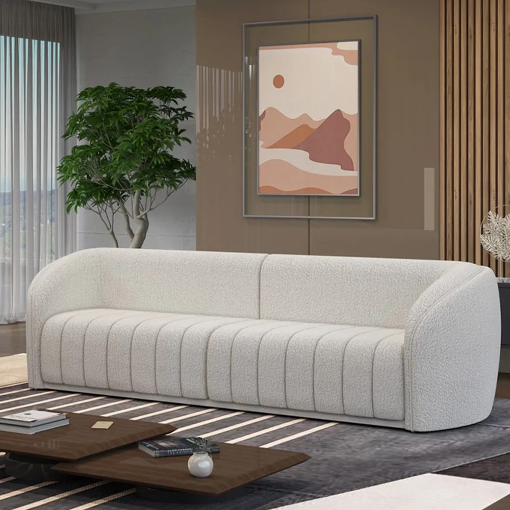 Sofá Decorativo Sala de Estar 292cm Adam 4 Lugares Boucle Branco G45 - Gran Belo