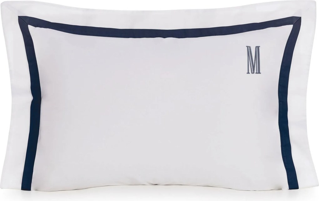 Fronha Avulsa Trussardi Cetim 300 Fios Vercelli 50x70cm - Branco e Azul Siciliano Branco e Azul Siciliano
