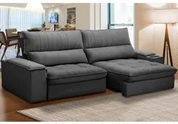 Sofá Retrátil 4 Lugares com Porta Copo 280cm Andes F05 Veludo Grafite