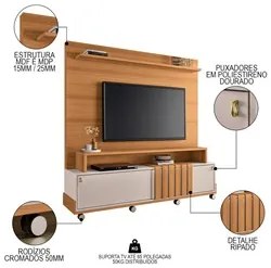 Estante Painel Para TV 65 Pol 180cm 2 Portas Cloe H01 Off White/Cinamo