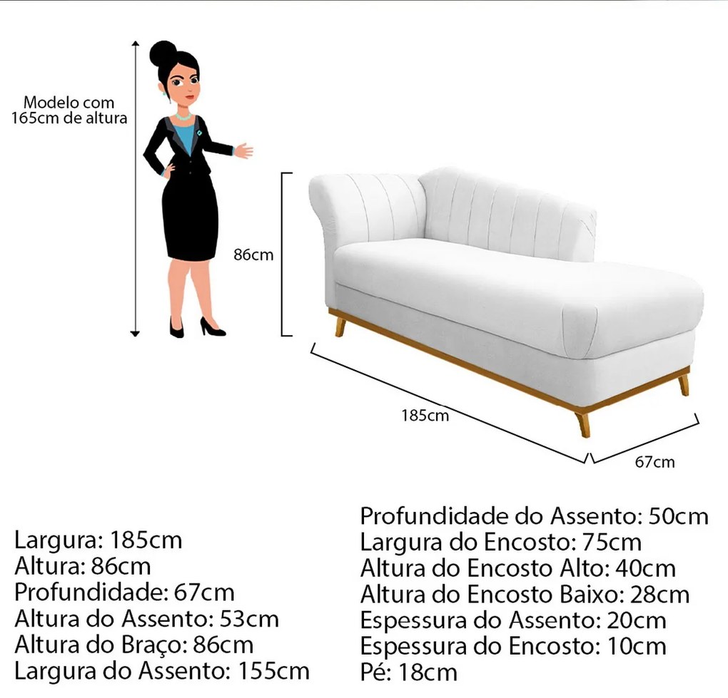 Recamier Vanessa 185cm Lado Esquerdo Suede Branco - ADJ Decor