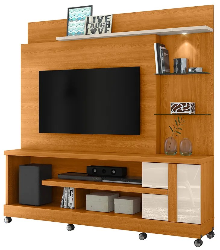 Estante de TV 55 Pol 182cm com Rodízio para Sala Elaris M20 - D'Rossi - Cinamomo e Off White
